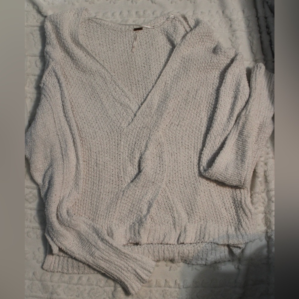 Free People White V-Neck Sweater
